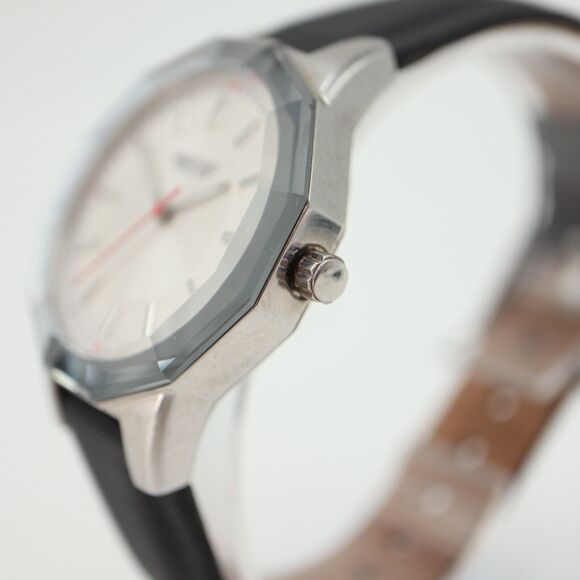 Kenneth Cole Reaction Watch 34mm Dodecagon Silver Tone Black Leather KC2471 - Picture 11 of 16